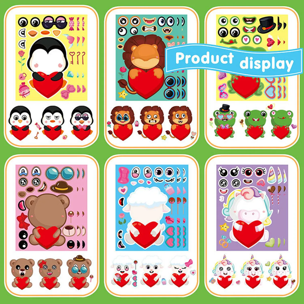 24  Sheets Anime Cartoon Animal Puzzle Stickers Kids Puzzle Colourful Stickers DIY Making Animal Face Kids Crafts