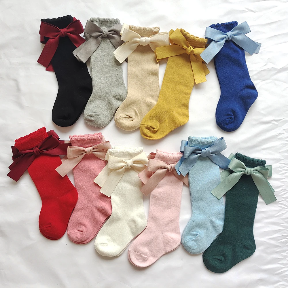 Neue Baby-Baumwollsocken mit Großer Schleife für Mädchen, Prinzessinnen-Socken, Kinder- und Kleinkinder-Strümpfe, Säuglings-Accessoires, Kinder-Langsocken – Detail 12