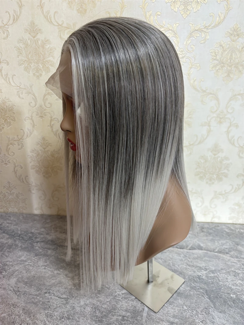 Silky Straight Lace Frontal Wigs Futura Synthetic Lace Front Wig Short Bob Lace Front Wig for Women Ash Grey Blonde Bob Wig Sale