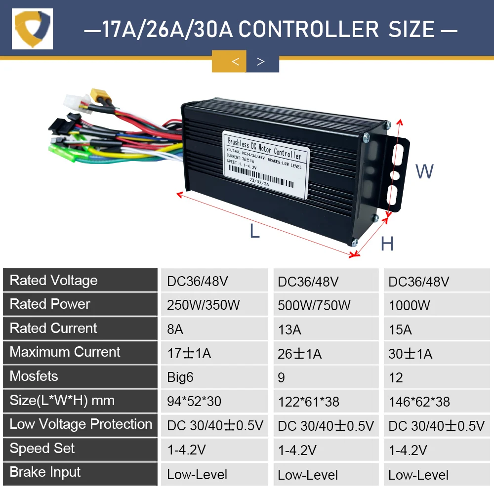 Ebike 36V/48V Controller 17A 26A 30A Three-Mode Sine Wave with LCD UKC1 Display For 250W-1500W HUB motor Ebike Conversion Kit