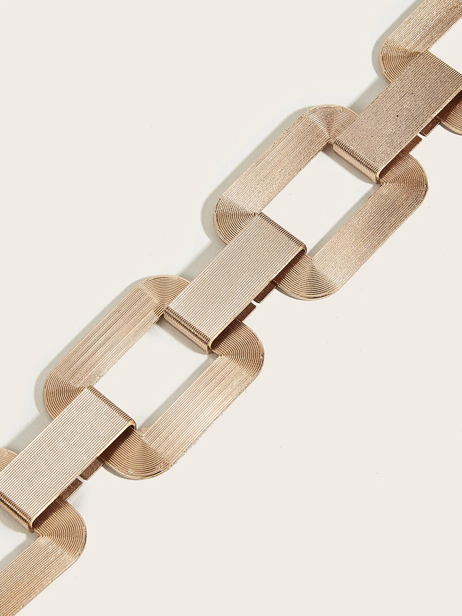 Ladies\'s Gold Square Metal Elastic Chain Buckle Link Girdle Casual Vintage Waistband waist Decorate Belt For Women On Coat Dress