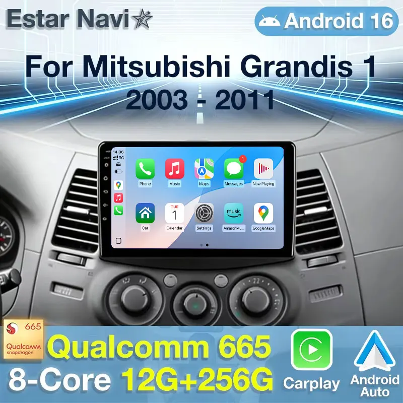 Wireless CarPlay Android Auto For Mitsubishi Grandis 1 2003-2011 Android 16 Qualcomm Multimedia Car Radio Stereo 2 DIN Autoradio