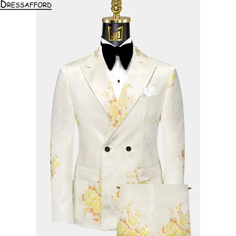 Classy men's jacquard Suit 3pcs jacket vest pants set shawl lapel elegant attire for wedding cocktail business ball party
