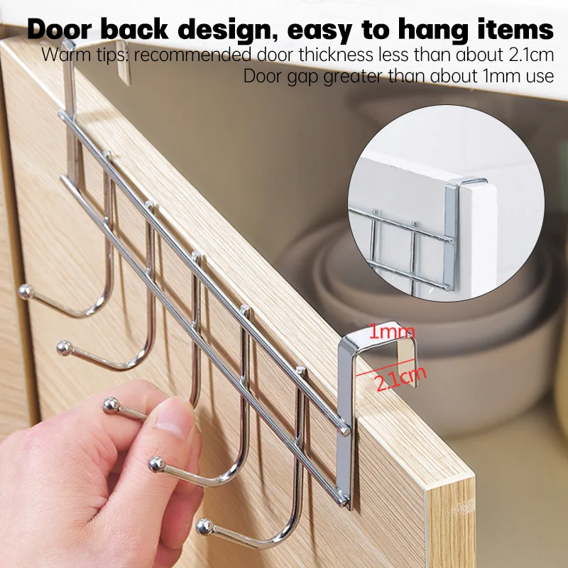 1pcs Stainless Steel 5-Hook Durable Cabinet Hooks Towel Hanger Rack Multifunctional  Coat Hanger Bathroom Kitchen Organizer