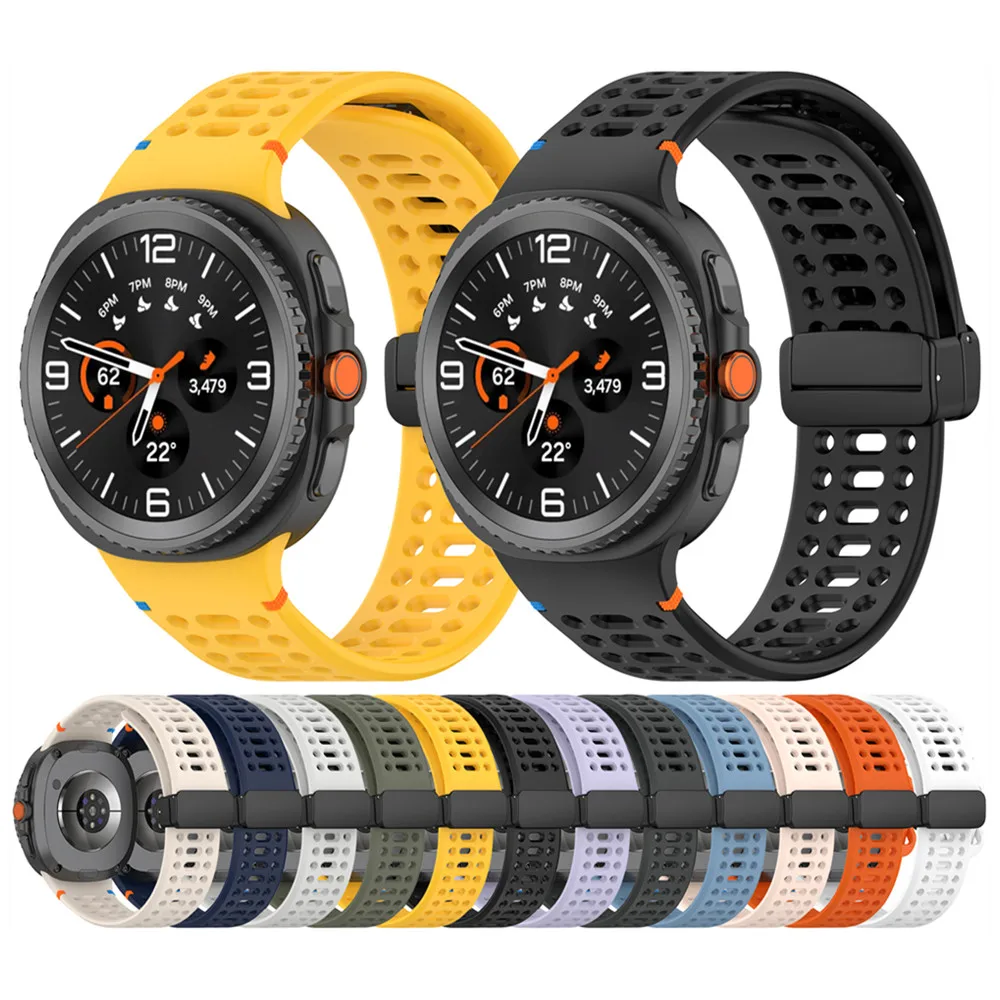 สายซิลิโคนสําหรับ Samsung Galaxy Watch 8/8 Classic Band สายนาฬิกาหัวเข็มขัดแบบพับได้ระบายอากาศได้