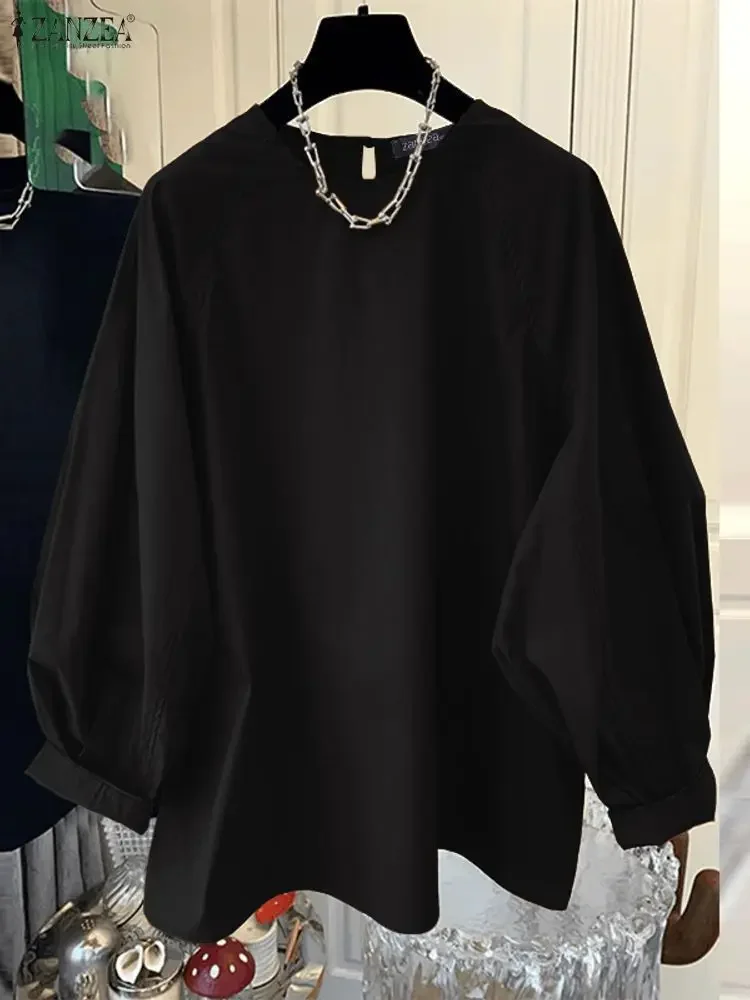 بلوزة خريفية من ZANZEA بأكمام طويلة على الطراز الكوري بلوزات نسائية بلون سادة موضة 2025 بلوفر برقبة دائرية سترة غير رسمية #3