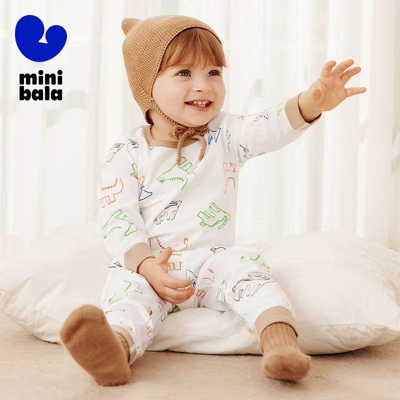 

Детский пижамный комплект Mini Bala, осень 202, мягкая дышащая хлопковая одежда для сна для мальчиков и девочек
