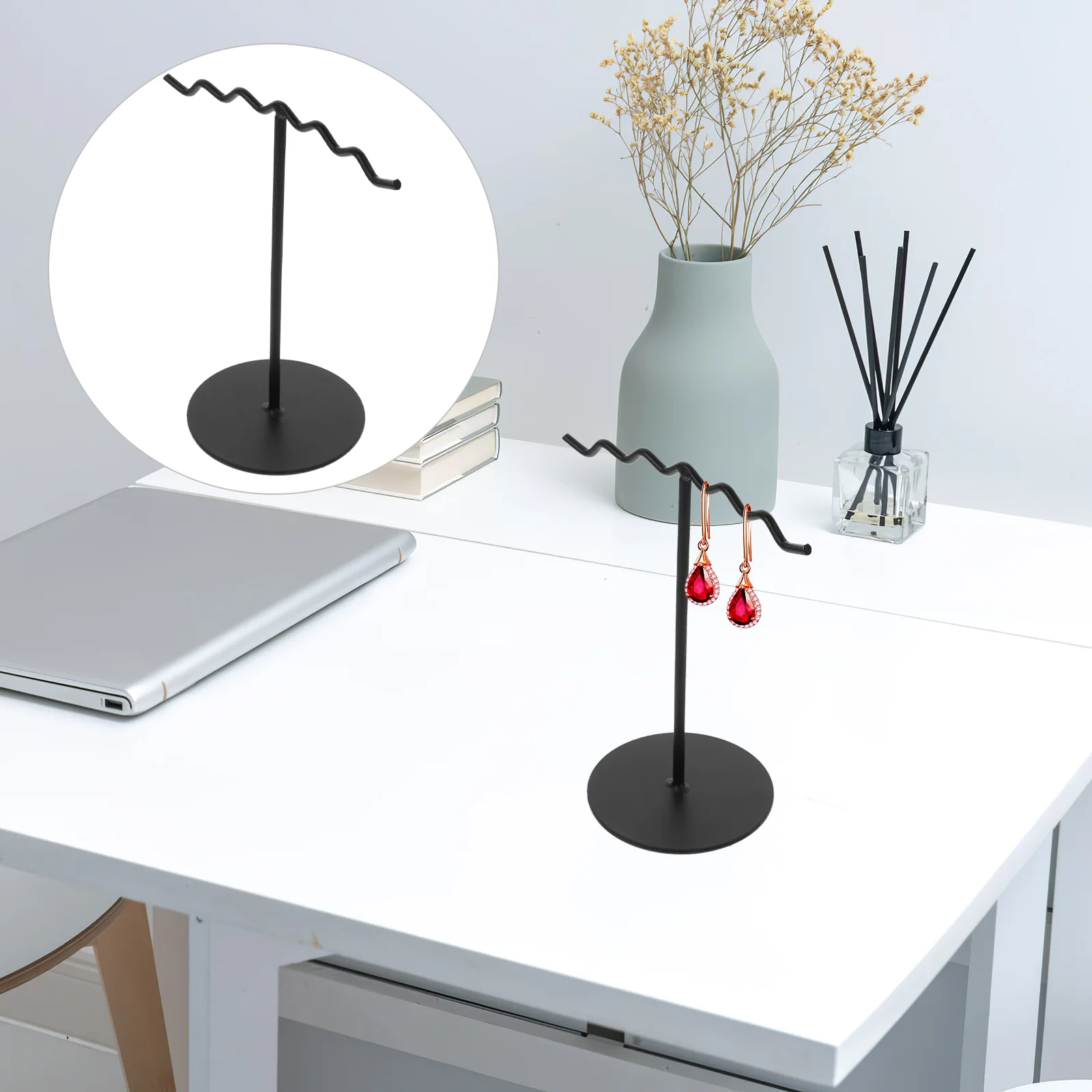 

Shelves Simple Desktop Jewelry Storage Display Rack Black Stand Necklace Holder