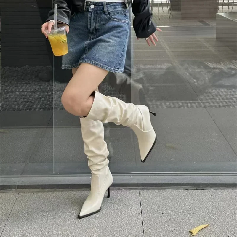 Sexy Winter Women High Boots Fashion Pointed Toe Stiletto Heel Long Boots Ladies Elegant Knee High Boots Shoes