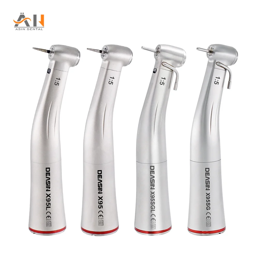 X95 X95L Dental 1:5 Low Speed Handpiece Increasing Red Ring Contra Angle Internal Water Spray LED / NO LED Optic Fiber For E-typ