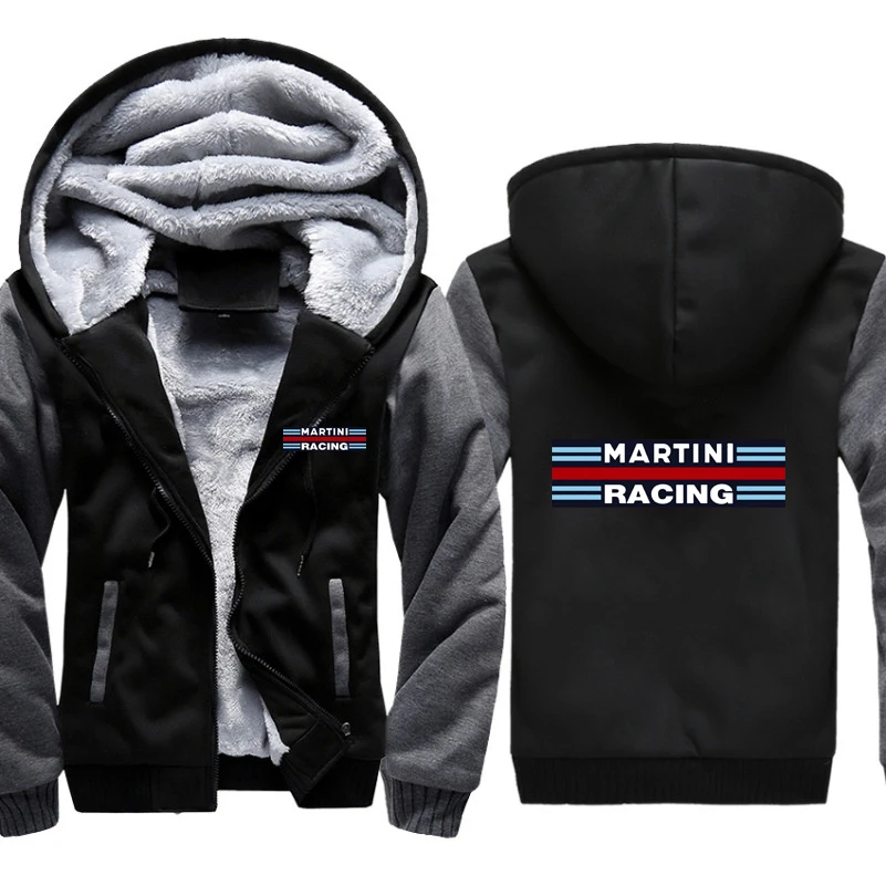 Man's Hoodies Martini Racing Print Jacket Men Casual Winter Thicken Warm Fleece cotton Zipper Raglan Coat Male Tracksuits