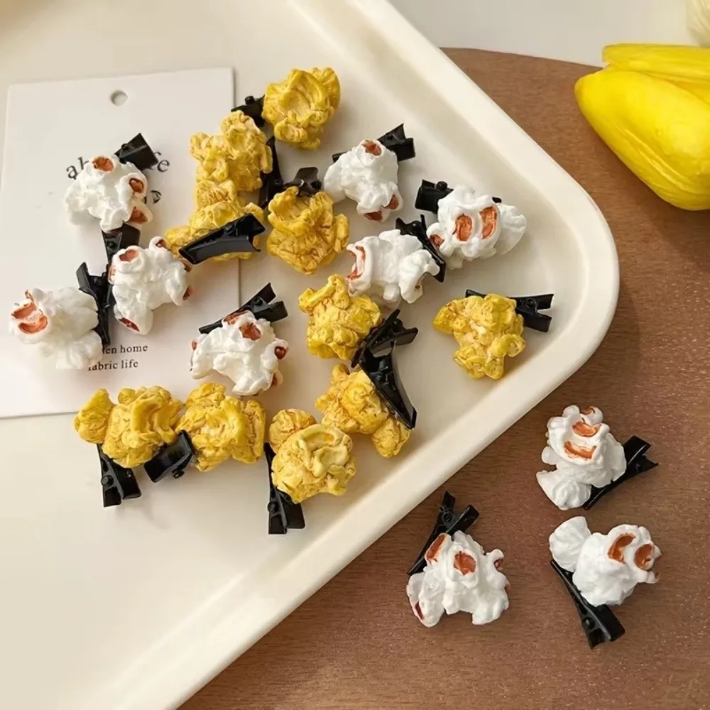 2pcs 3D Simulation Popcorn Hair Clip Yellow and White Fun Cute Style Hairclip Hair Accessories Dual Color Gifts Bangs Side Clip