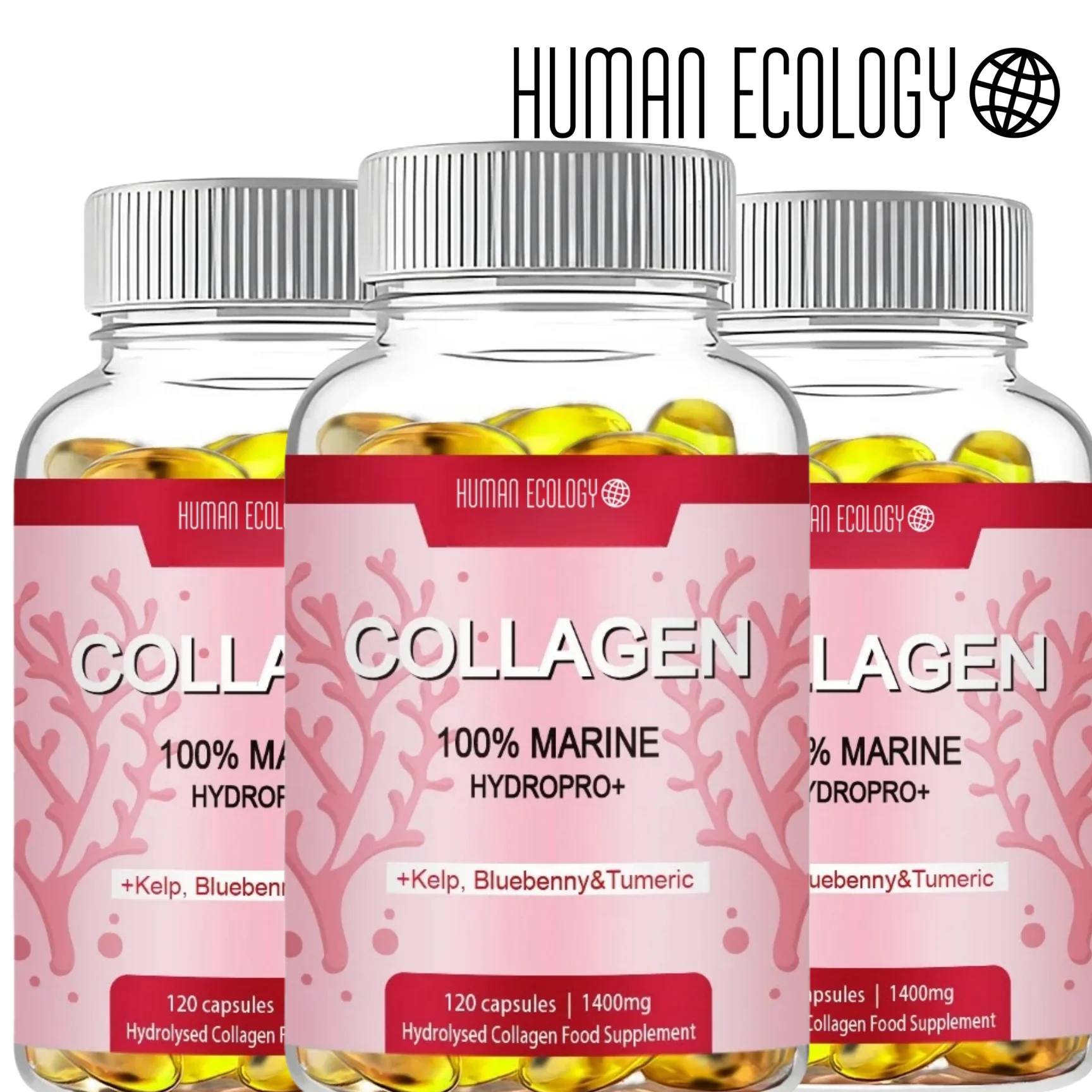 Human Ecology Powerful Marine Collagen 1400mg with HA Biotin Blueberry Vitamins ComplexHydrolyzed Type 1