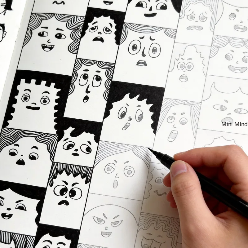 A Picture Book with Facial Portraits, Simple Strokes, Line Drawings, and Coloring, Black and White Line Drawings, Large Size