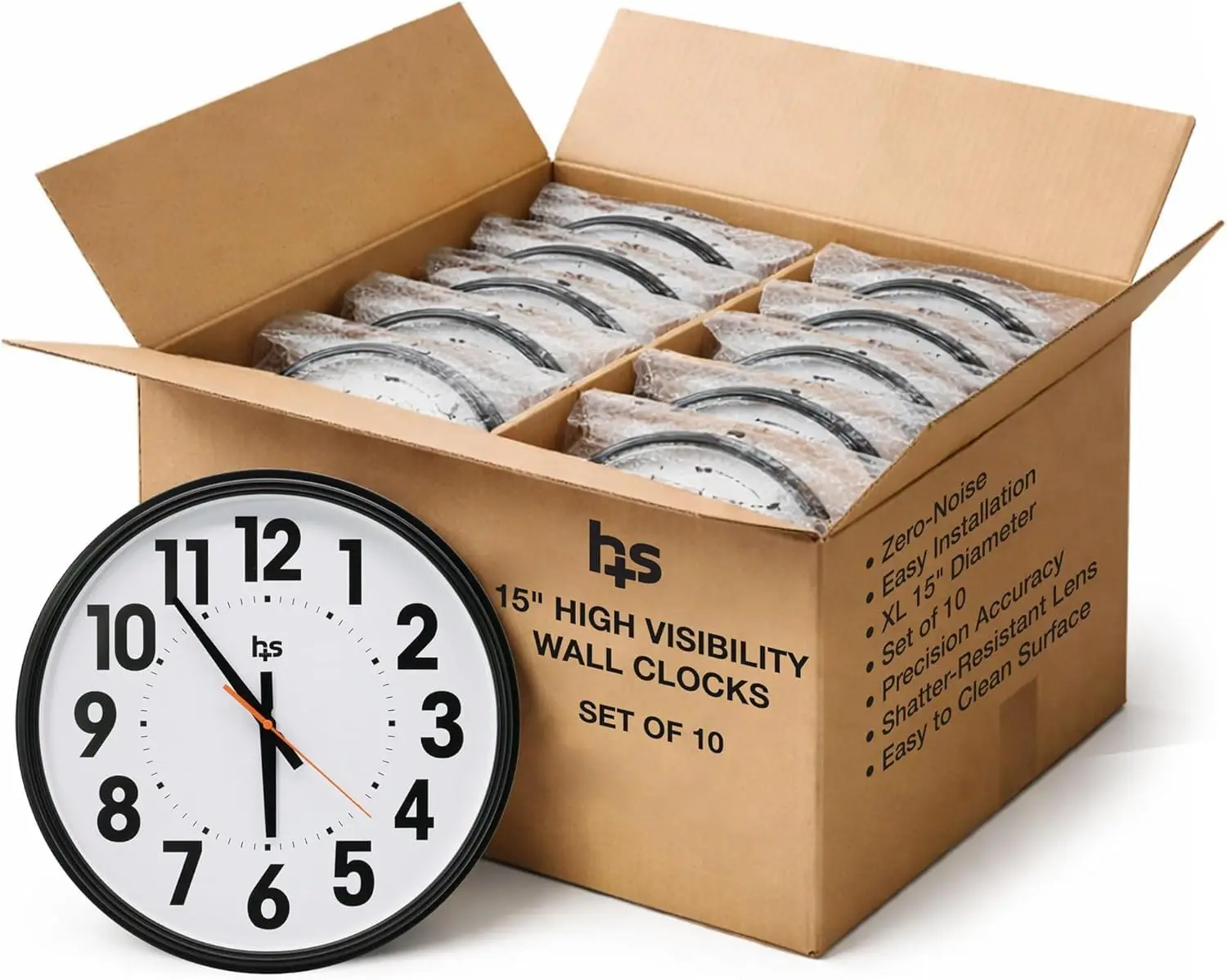 Wall Clocks Bulk Set of 10-15 Inch Silent Non-Ticking Commercial Wall Clock for Office, School, Hospital - Battery Operated, Mas