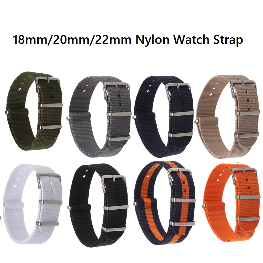 Universal 18/20/22mm Nylon Braided Watch Strap Fashion Waterproof Adjustable Watchband Women Man Replacement Strap Black Green