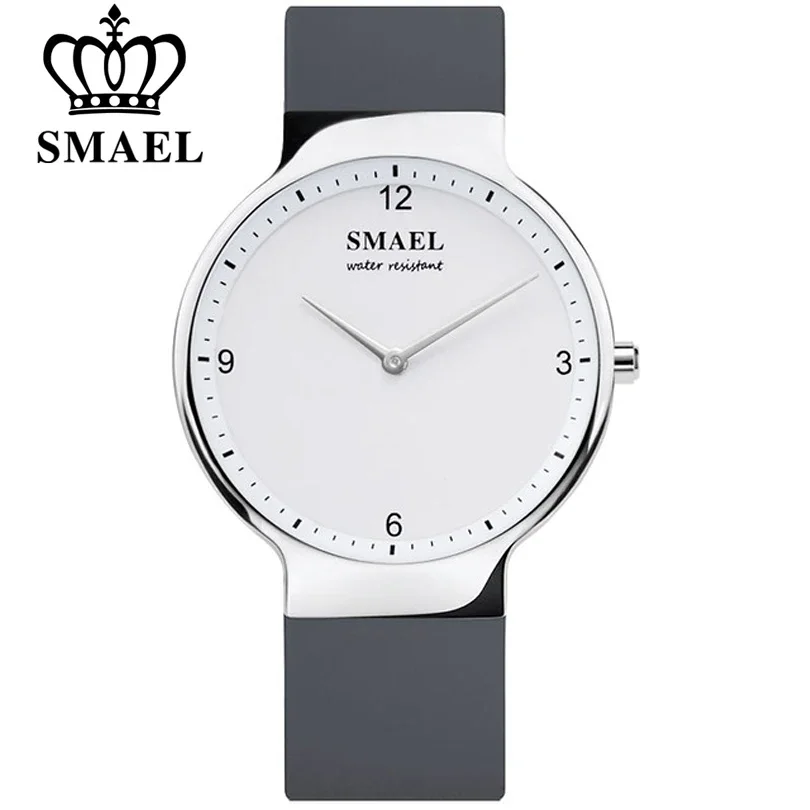 SMAEL-Reloj de pulsera de silicona para hombre y mujer, cronógrafo de lujo con correa de cuero, analógico, resistente al agua, con fecha