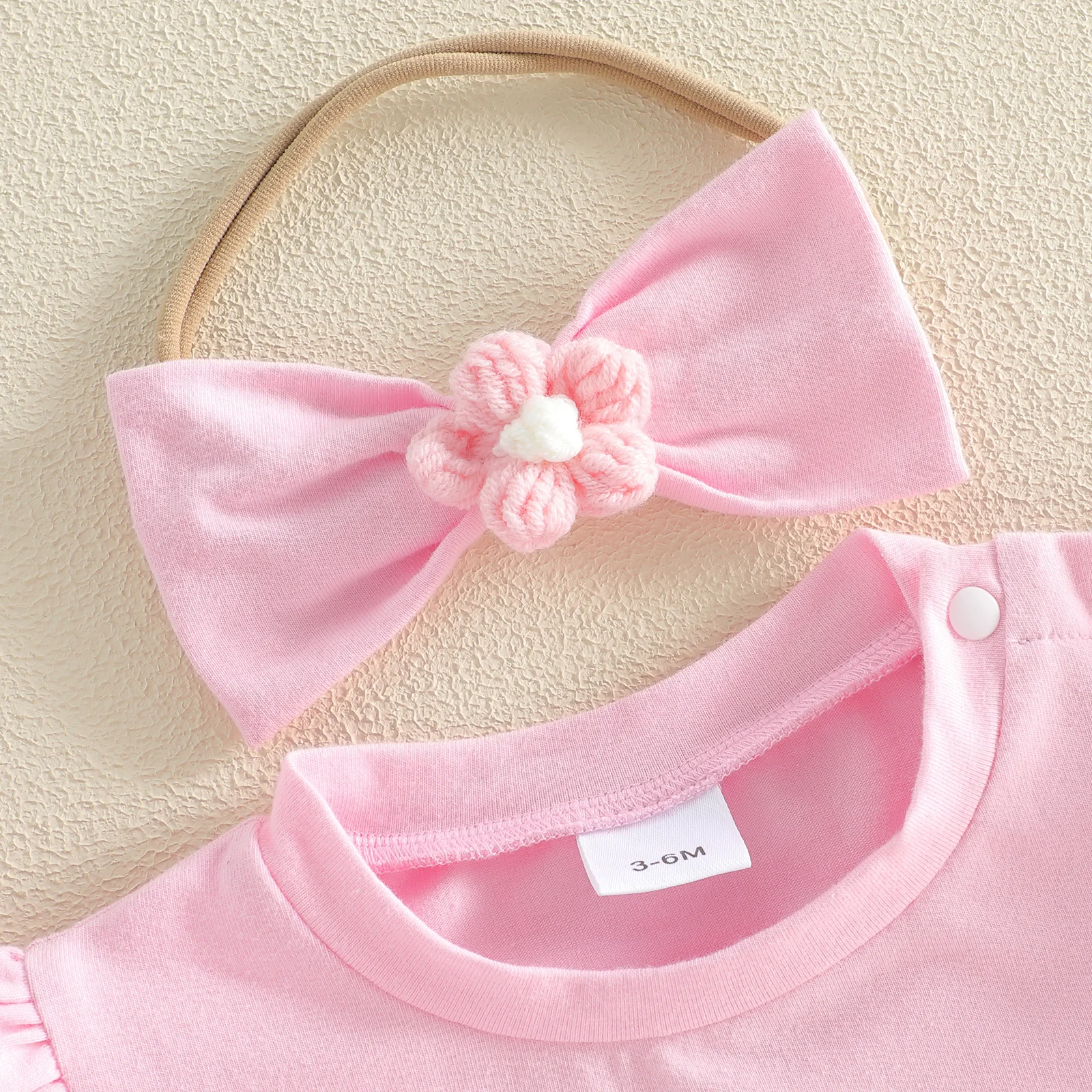 Baby Girl Summer Bubble Romper Cute Short Sleeve Letters Embroidery Flower Decor Bodysuits Jumpsuit with Headband