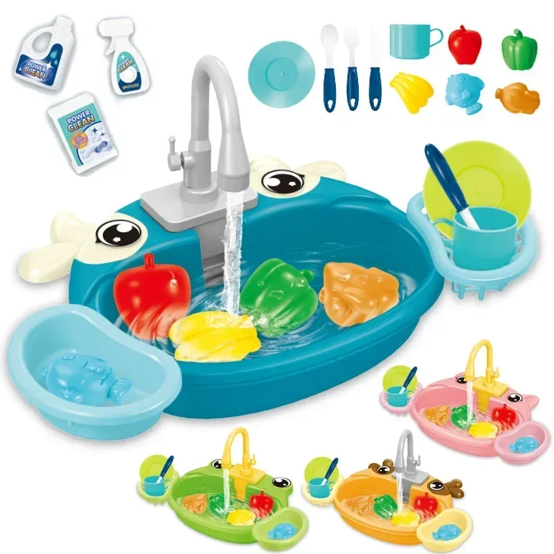 Children's Play Kitchen Toys Water Pretend Play House Kids Can Drain Wash Basin Sink Kids Kitchen Set Toy for Boys Girls Gifts