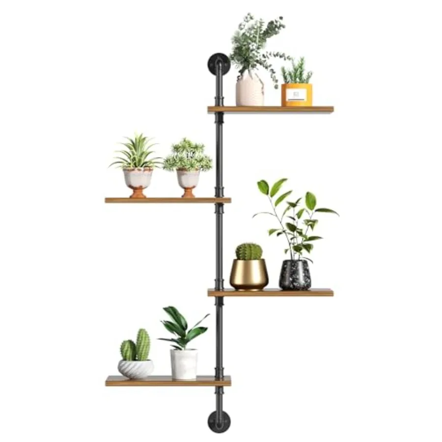 

4-Tier Wooden Metal Corner Plant Stand - Floating Plant Shelf for Indoor Garden Decor Pot up to 8"