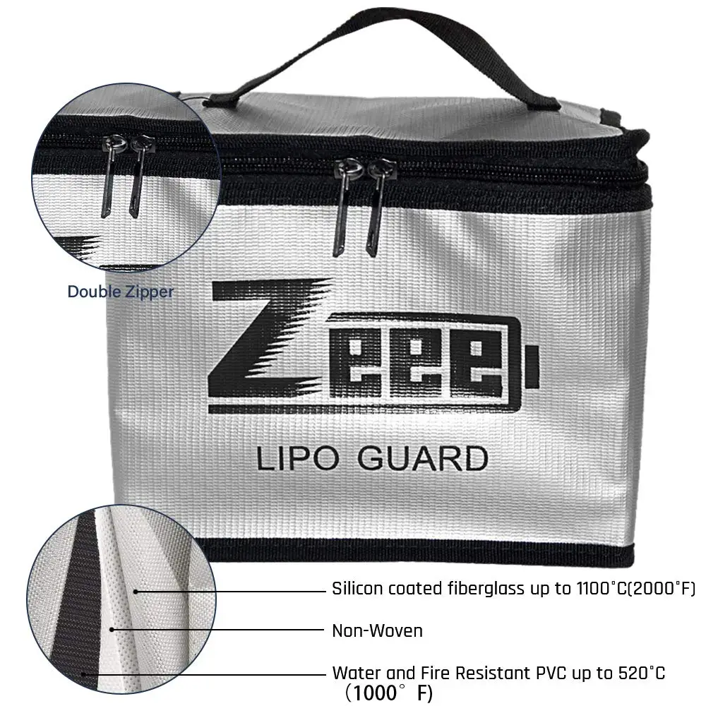 Zeee Lipo Battery Safe Bag 215*145*165mm Fireproof Explosionproof Bag RC Lipo Battery Fire Safe Guard Portable Storage Handbag