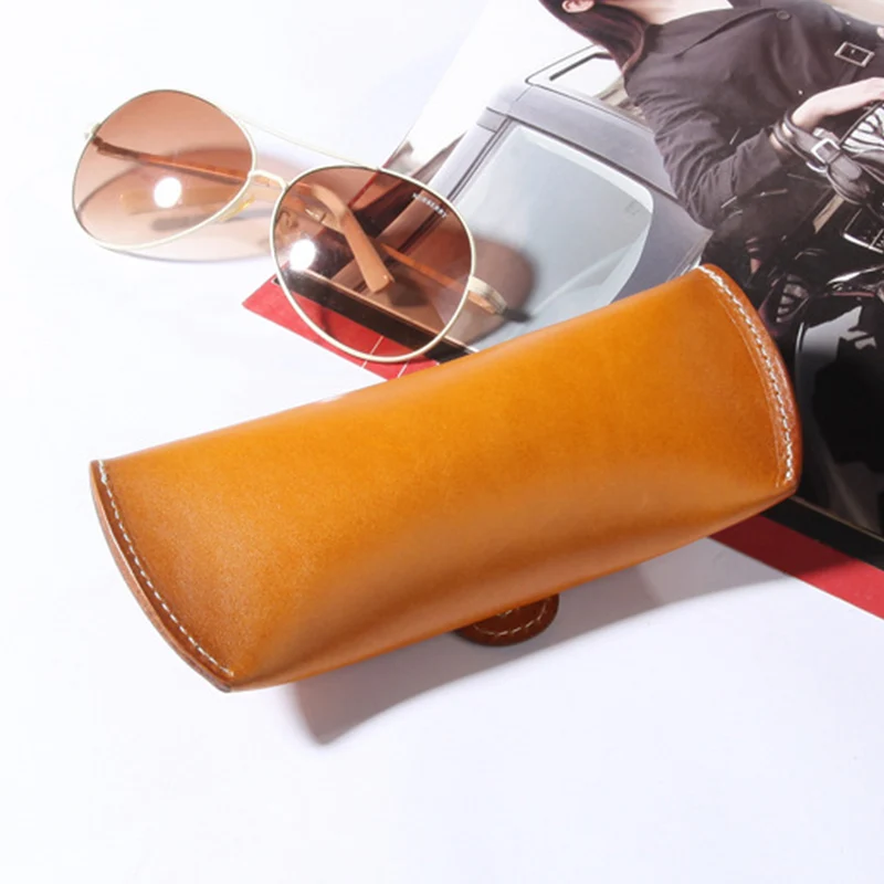 Estuche para gafas hecho a mano, bolsa para gafas de cuero de vaca auténtico, soporte para gafas de sol, organizador, caja de almacenamiento para