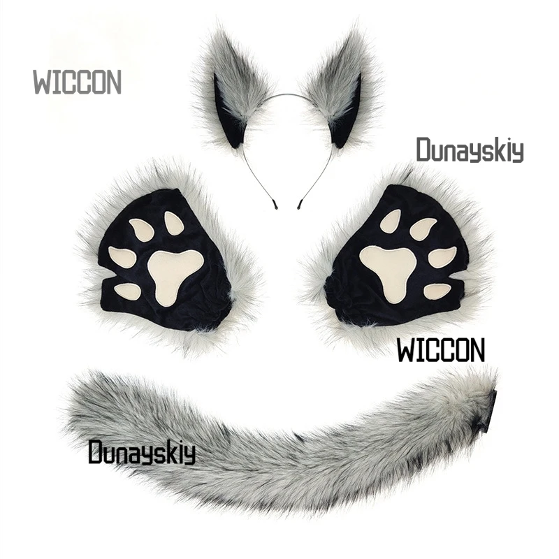 فروي Fursuit الذئب أنيمي تأثيري ازياء اكسسوارات كول أفخم الأذن الذيل الألوان النساء الرجال حفلة Jirai Kei اليومية هالوين