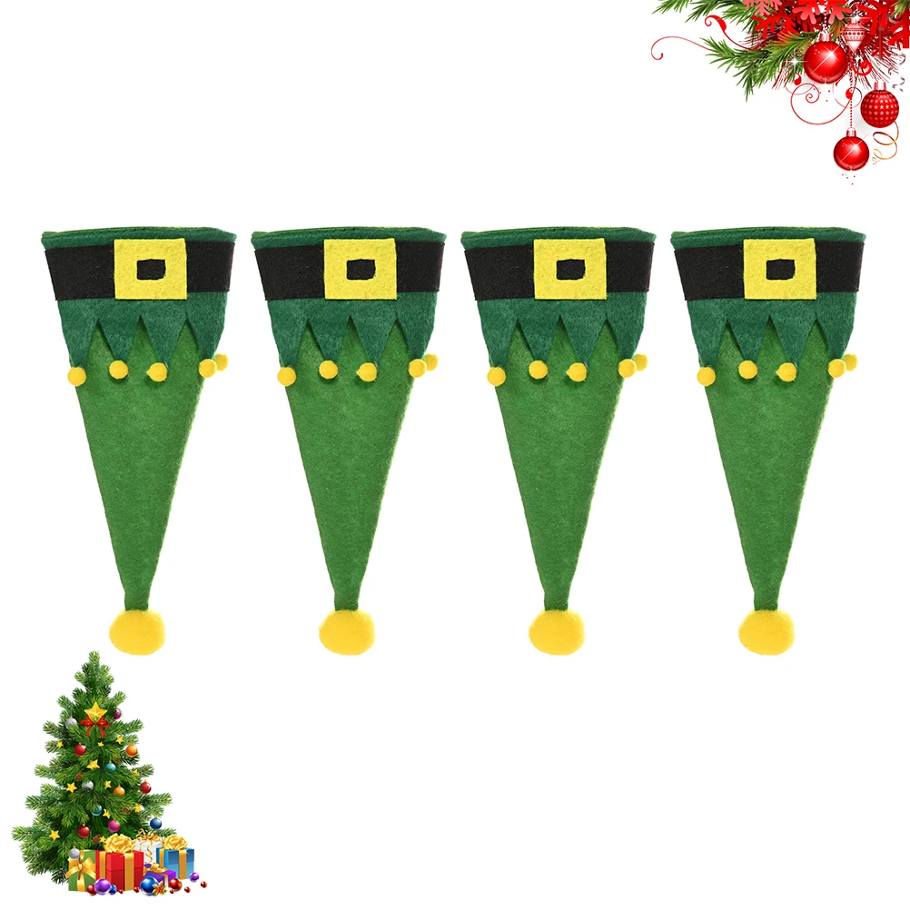 

4 pcs Knife Fork Cover Cap Green Christmas Table Decoration For Holiday Party Wedding Home Restaurant Use Mini Bottle Cap