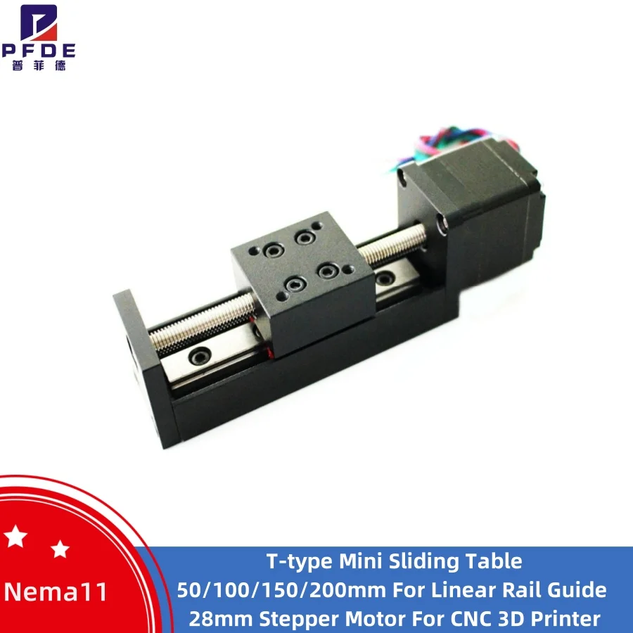 

НОВЫЙ мини-слайдер Т-образного типа 50/100/150/200 мм для линейной направляющей с шаговым двигателем Nema11 28 мм для ЧПУ и 3D-принтеров
