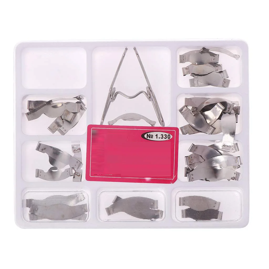 Dental Matrix Universal Kit 36Pcs Saddle Contoured Metal Matrices with Spring Clip 1330 for Deep Cavities