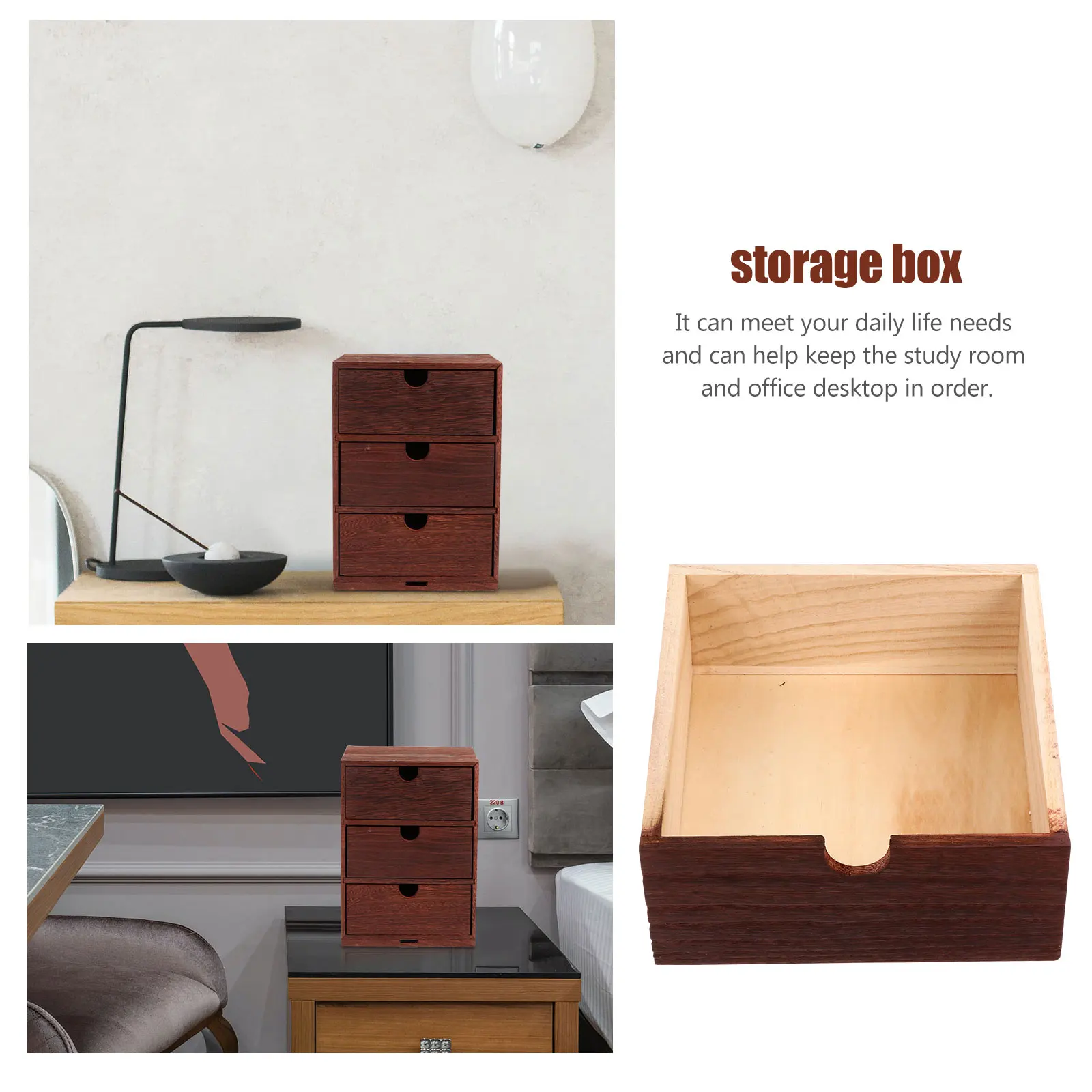 

3-Tier Drawer Storage Box Vintage Desk Organizer Compact Wooden Container Home Office Bedroom Stationery Cosmetics Storage