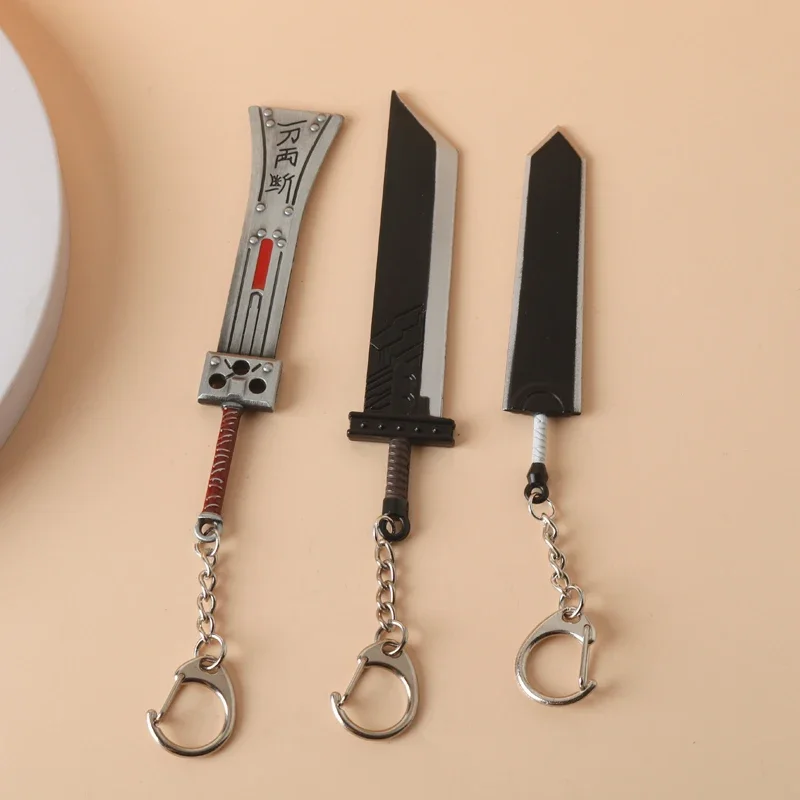 Final Fantasy 7 Jogo Keychain para Fãs, Cloud Blaster Espada, Remake Espada, Sem Arma, Metal Pingente Chaveiro, Cosplay Jóias