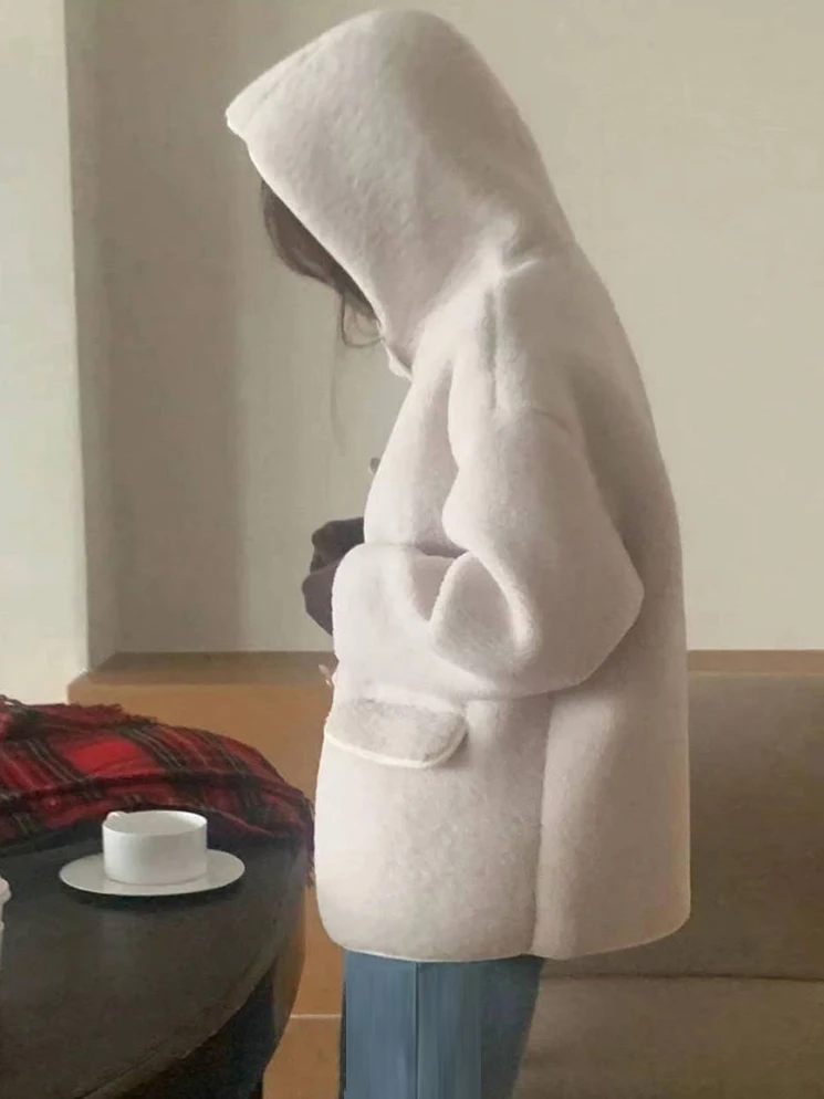 Carino coreano Sle ort Fur Jaet cappello invernale da donna design vestibilità ampia cappotto grande bottone ad angolo caldo adorabile college Sle