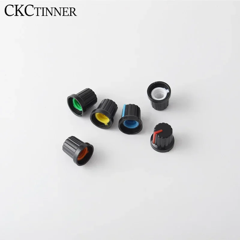 2pcs  6mm Shaft Hole Dia Plastic Threaded Knurled Potentiometer Knob Caps with plastic insert fit 1/4" shaft potentiometers For image 3