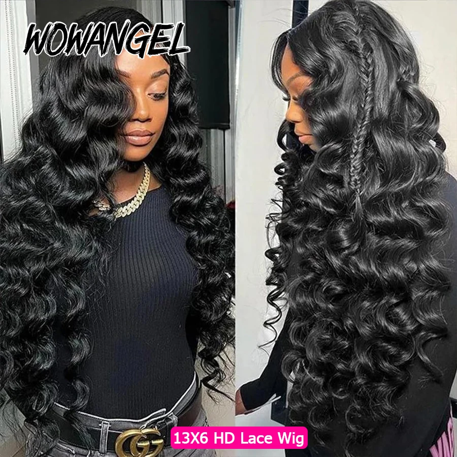 Onda solta frente do laço perucas de cabelo humano jet black 13x6 hd perucas frontais do laço skinlike hd laço pré arrancado peruca sem cola para mulher