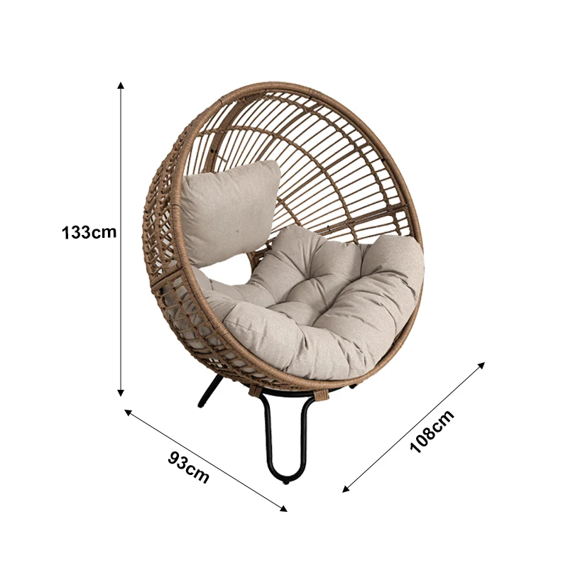 كرسي مستدير مريح مقاوم للماء من البولي ايثيلين على شكل بيضة من الخوص، لون خفيف الوزن، فناء خارجي، حديقة في الشرفة #5