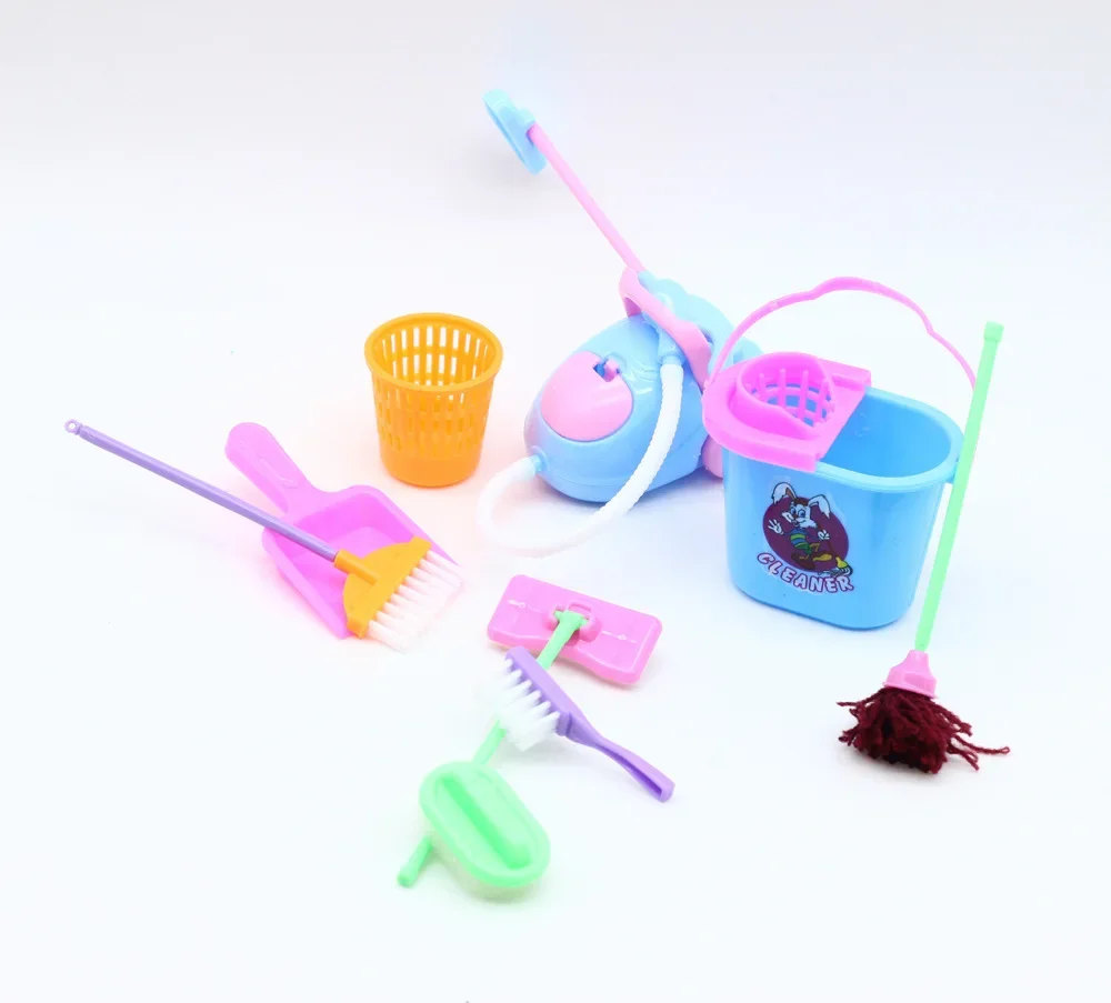 9 pcs Cute Dolls Accessories Dollhouse Furniture Cleaning Tools Sets Miniature items for 11.5inch Doll Kids Toys Birthday Gift