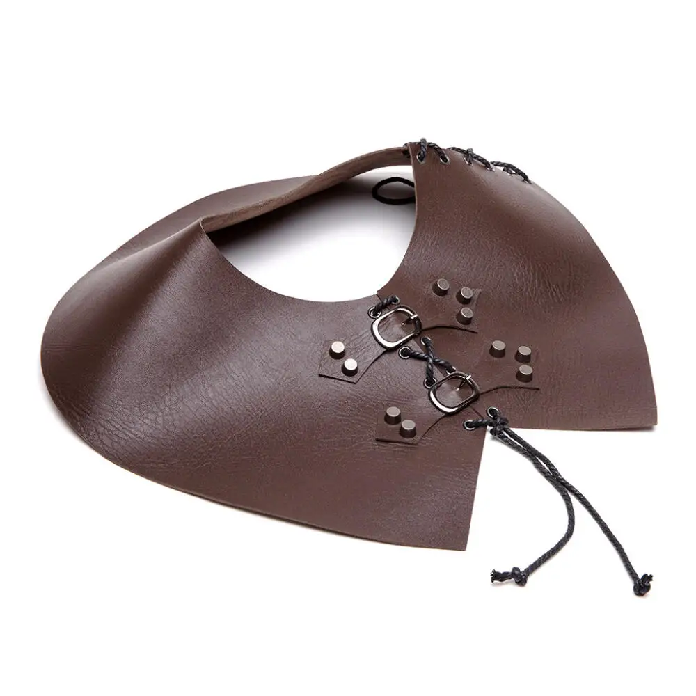 Unisex Steampunk Pu Leather Armor Halloween Medieval Punk Retro Style Cloak Collarbone Chain Pendant Necklace Decorate Brown