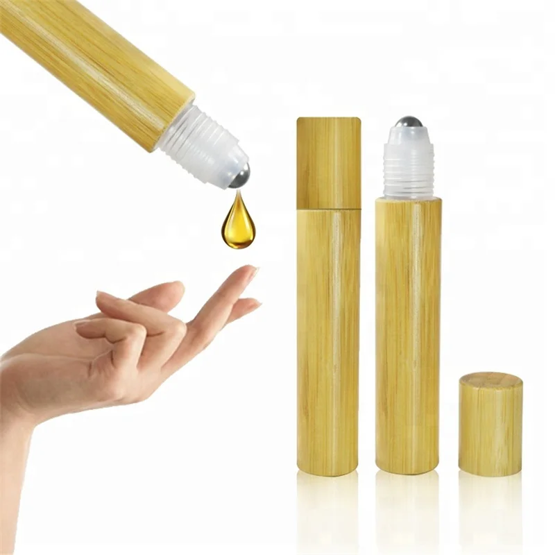 100Pcs/Lot 10ml Portable Bamboo Wood Perfume Empty Oil Bottle Plastic Liner Stainless Roll On Ball for Perfumery Eye Message Oil