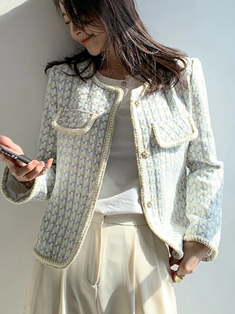 High Quality French Vintage Small Fragrance Tweed Jacket Coat Women\'s Spring Autumn Casual Fried Street Short Coat Plaid Outwear