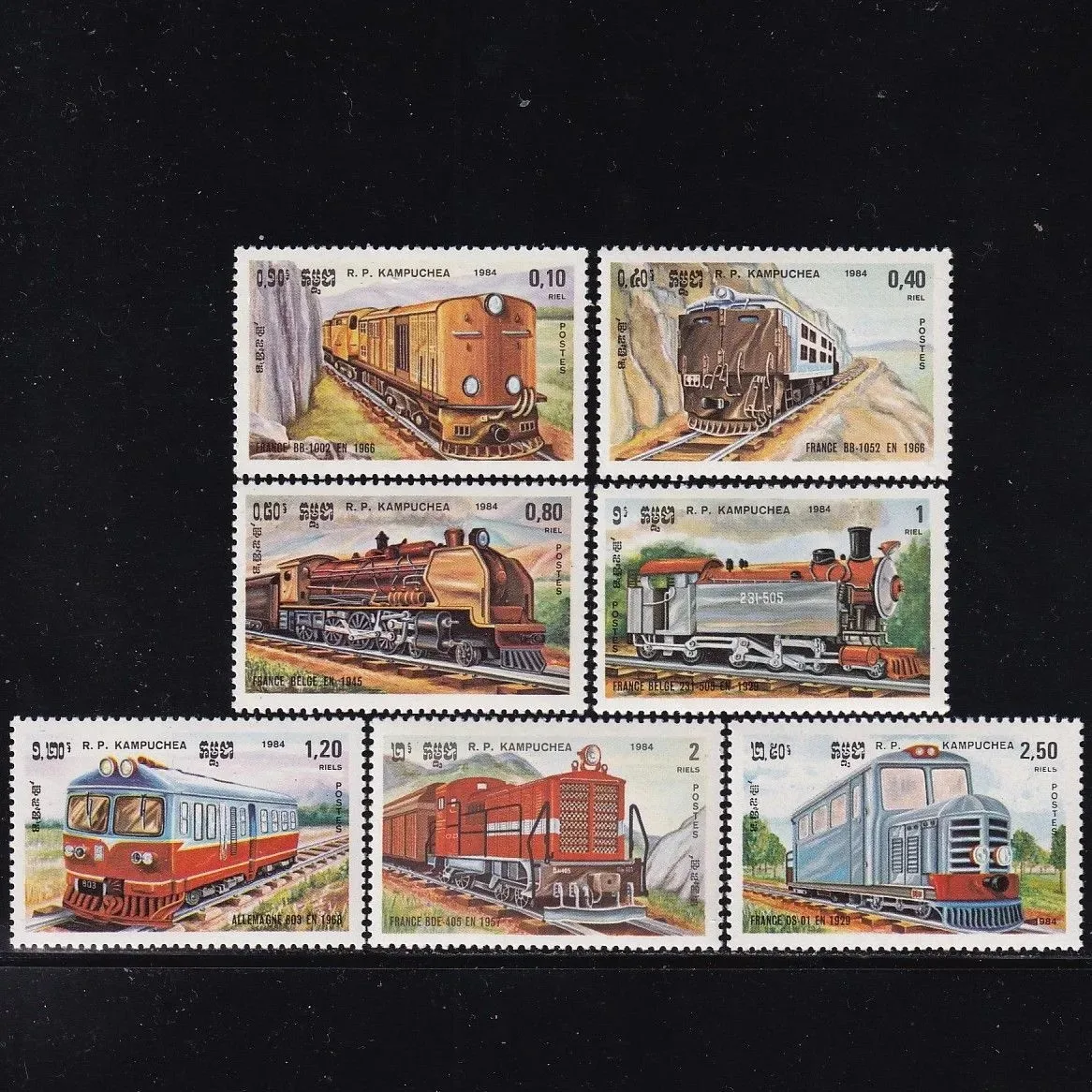 Kambodscha Post Jahr 1984 Dampfzüge Europa Frühe Schienenverkehrsmittel 1 Set 7 Neue Sammlerbriefmarken Material für Scrapbooking – Detail 1