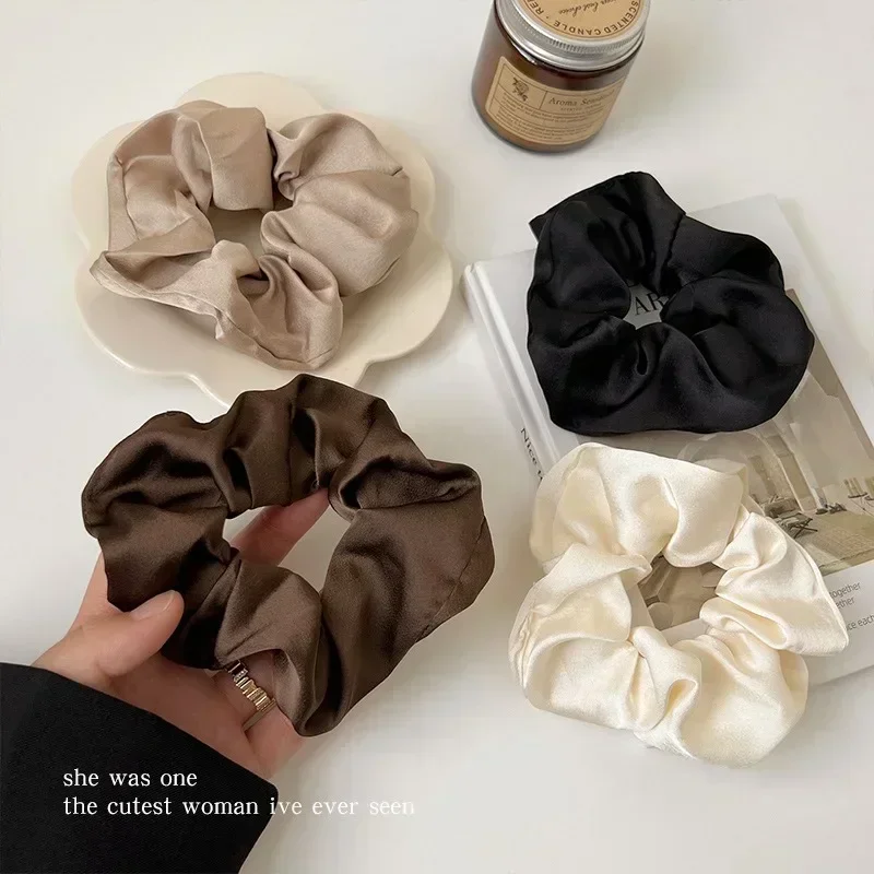 1/3PCS Vintage Silk Hair Scrunchies Elastic Hair Bands Solid Color Women Girls Headwear Ponytail Ties Rope Hair Accessories