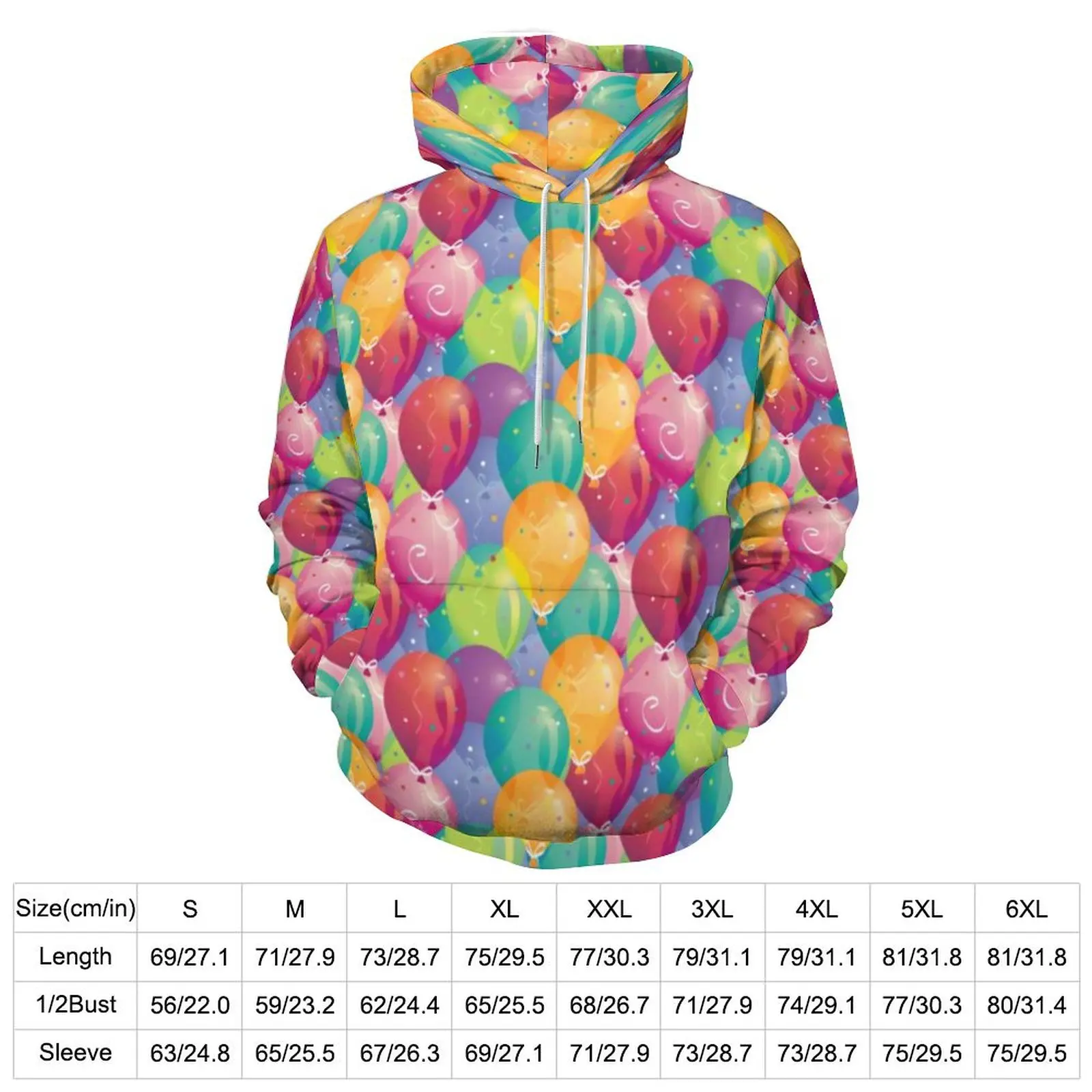 Colorful Party Balloon Casual Hoodies Festive Birthday Balloons Cool Pullover Hoodie Couple Long Sleeve Fashion Loose Clothing