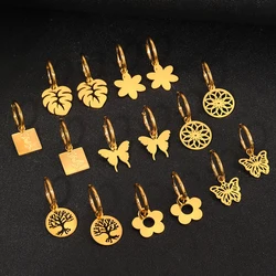 Stainless Steel Earrings Butterfly Shape Rose Engraving Simple Openwork Design Tree of Life Earrings For Women Jewelry Luxurious