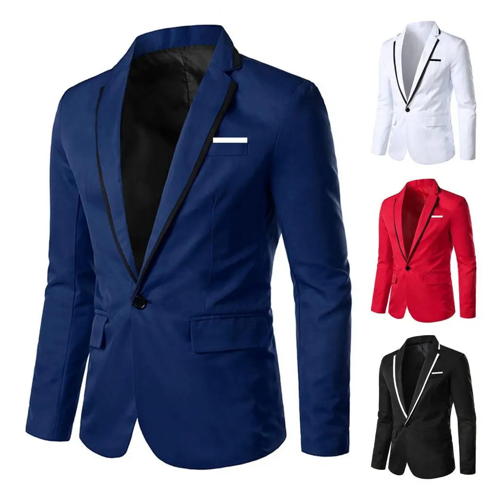 Autumn Men's Slim Jacket Business Casual Suit Blazer Color Block Turndown Collar Single Button Pockets Suit Jacket for Office