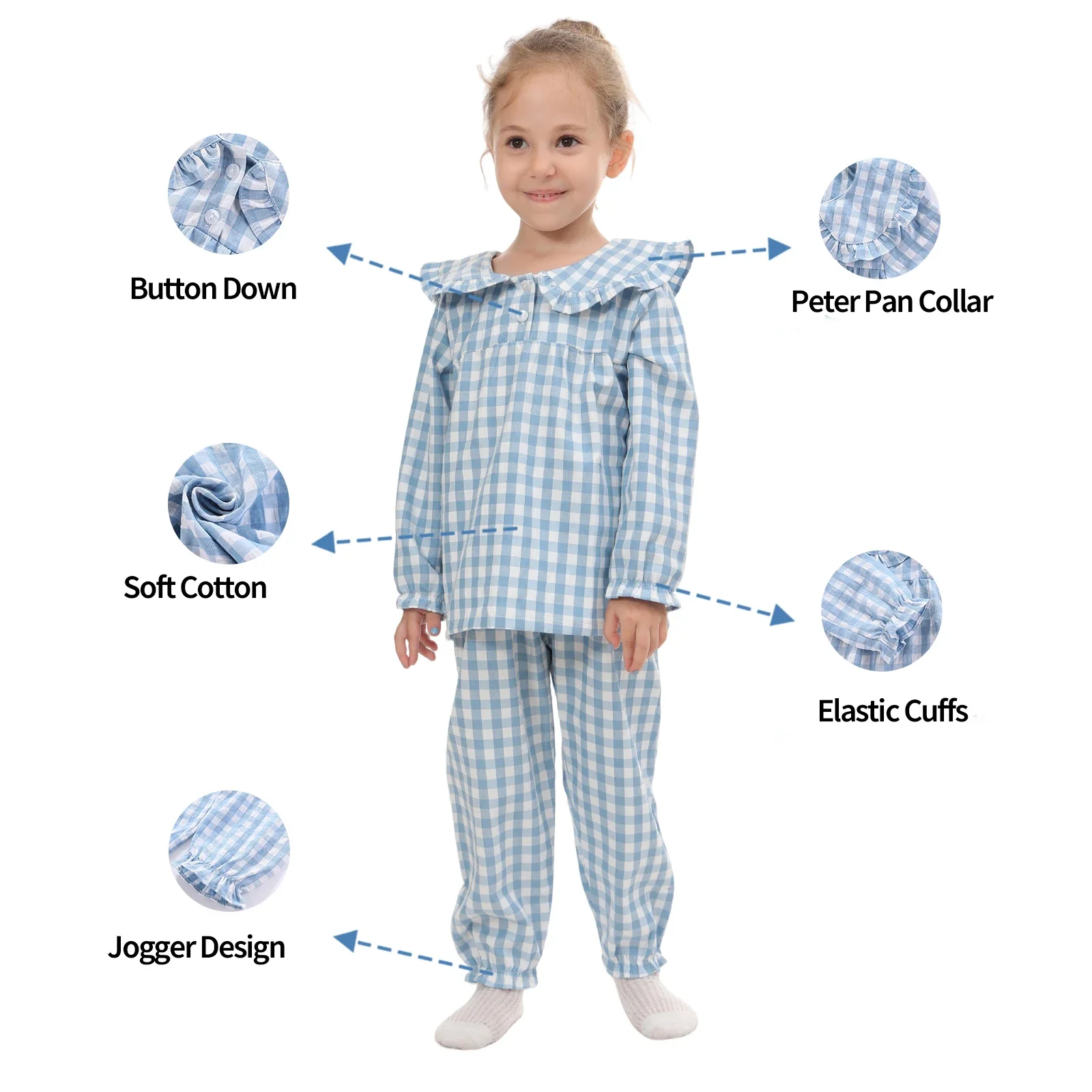 Mudkingdom Girls Pajama Set Peter Pan Collar Cute Plaid Girl Pajamas Suit Homewear Toddler Pajamas Girls Jammies Sleepwear