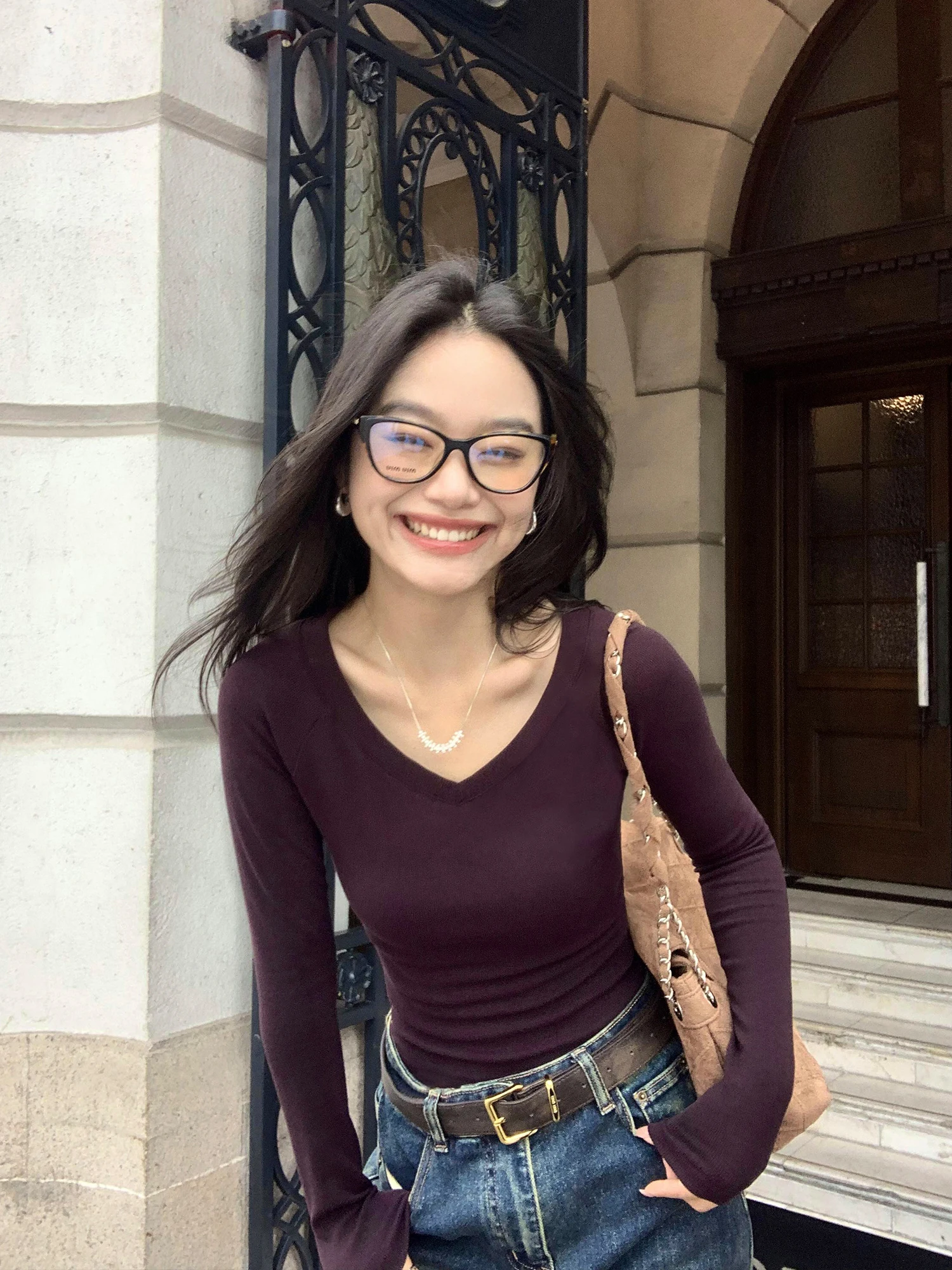 

Pusumede London Diary Белая трикотажная футболка V-Ne Long Sve Женский базовый топ Casual Sle Slim Fit из смеси хлопка