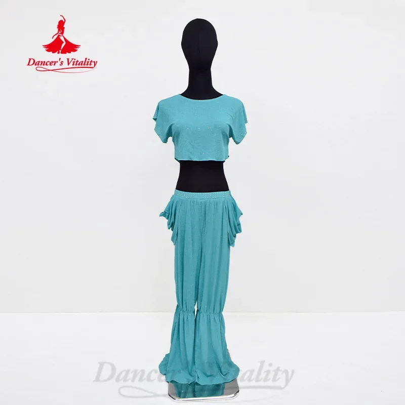 Belly Dance Practice Clothes Set Short Sleeves Top+trousers 2pcs Customized Children Bellydancing Suit Kid Oriental Outfit