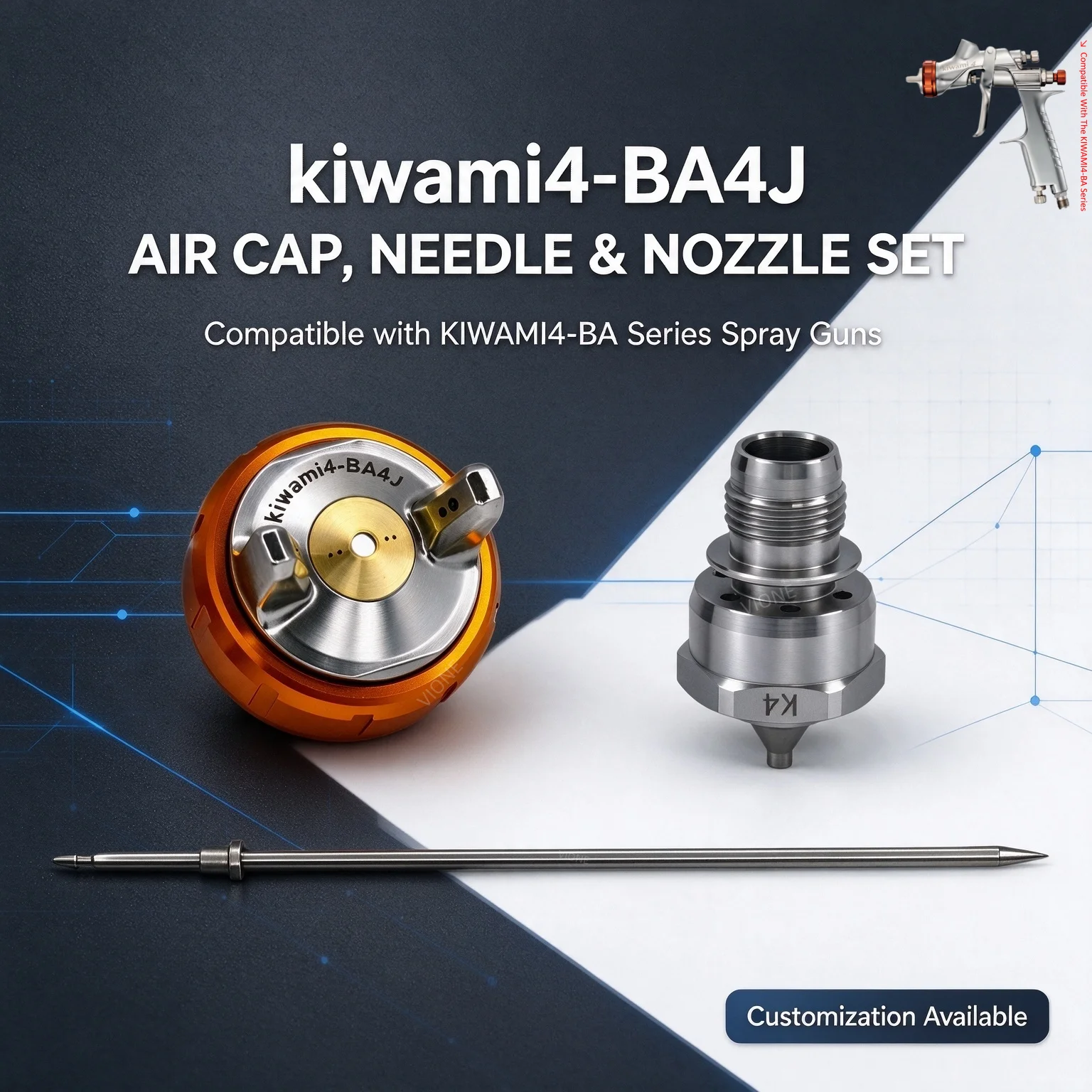 Japan kiwami4-BA4J Air Cap, Needle & Nozzle Set Industrial Grade Compatible with the KIWAMI4-BA Series Customization Supported