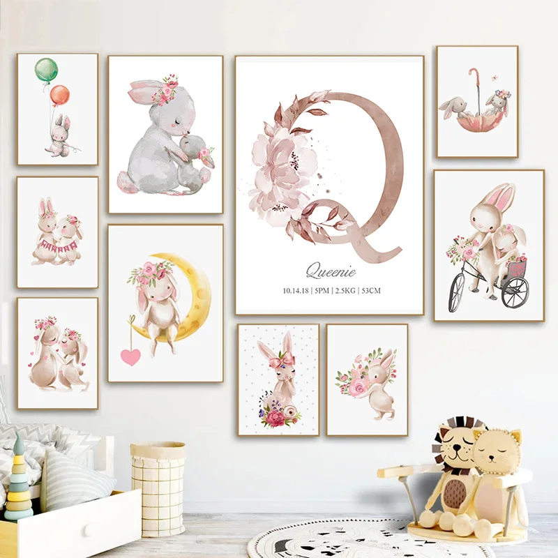 

Modern minimalist style decorative painting cartoon rabbit girl bedroom living room canvas decorative painting decoration